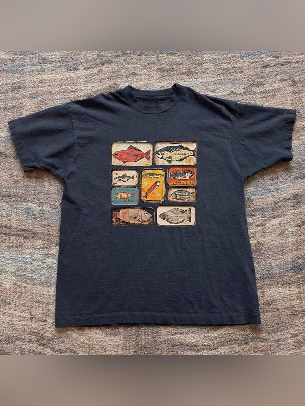 Gildan Black Short Sleeve Tee with Multicolor Fish Panels